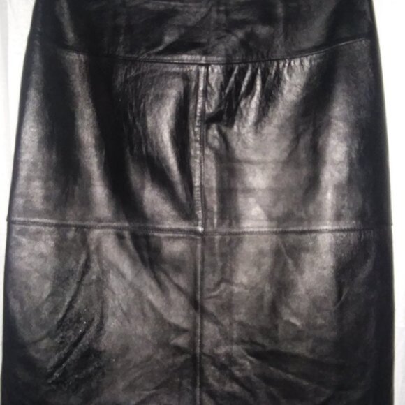 Geniune Black Leather Pencil Skirt knee length - Picture 2 of 6